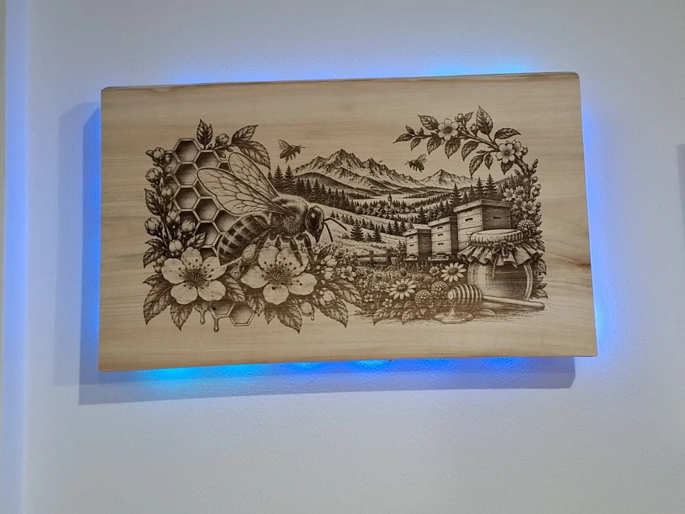 LED gravírovaný obraz Včelárstvo – masívna lipa