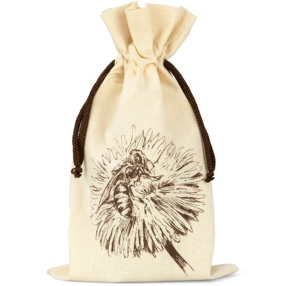 Bavlnené darčekové vrecko na med – včela na kvete Blossom, 27,5 × 16 cm