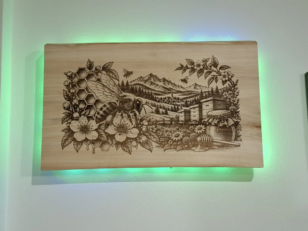 LED gravírovaný obraz Včelárstvo – masívna lipa